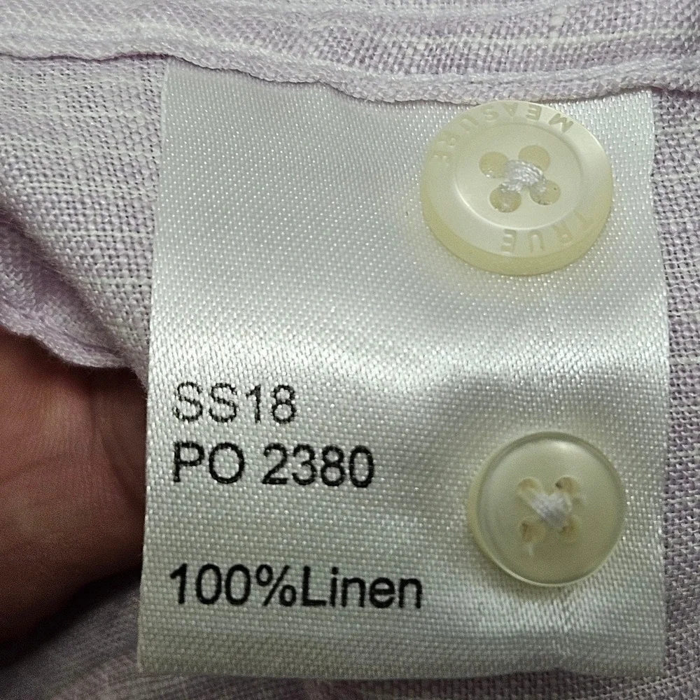 True Measure Popover Shirt XXL Light Purple Striped Linen Long Sleeve